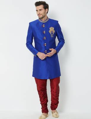 Blue Art silk straight handwork sherwani for men's 5