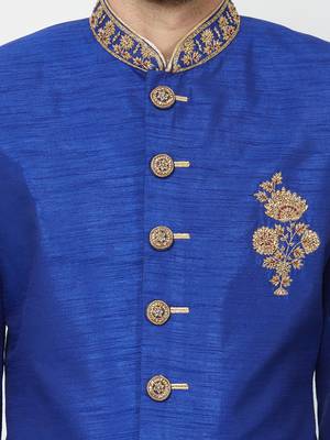 Blue art silk straight handwork sherwani for men's 5