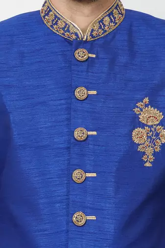Blue art silk straight handwork sherwani for men's