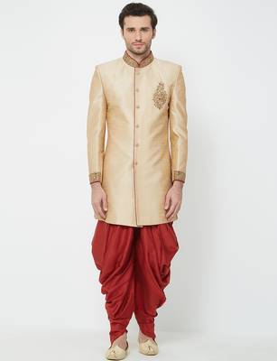 Chiku Art silk straight handwork sherwani for men's 1