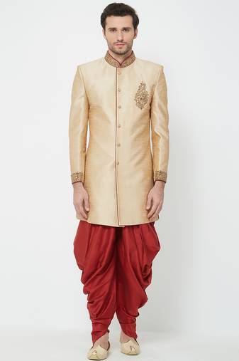 Chiku art silk straight handwork sherwani for men's