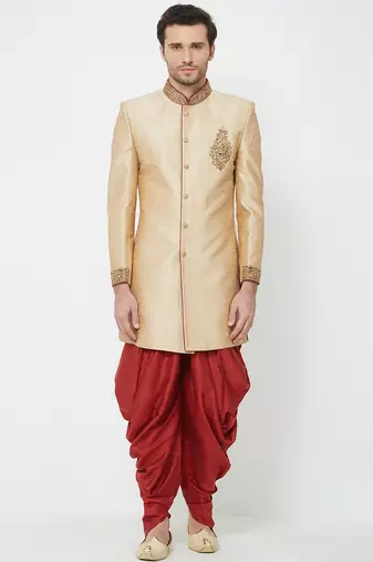 Chiku art silk straight handwork sherwani for men's