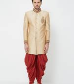 Chiku art silk straight handwork sherwani for men's