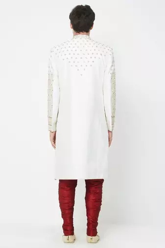 Cream art silk straight handwork sherwani for men's