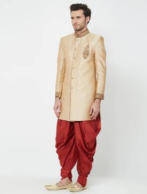 Chiku Art silk straight handwork sherwani for men's 2