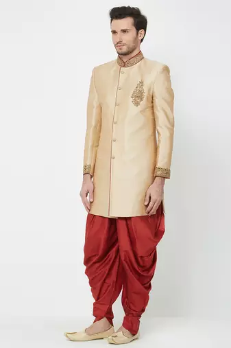 Chiku art silk straight handwork sherwani for men's