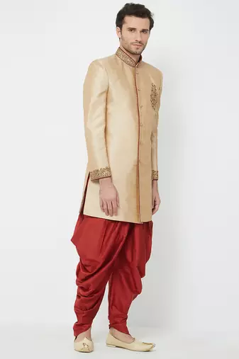 Chiku art silk straight handwork sherwani for men's