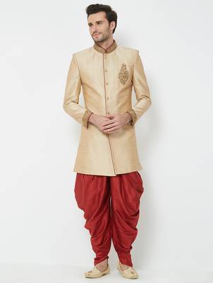 Chiku Art silk straight handwork sherwani for men's 4