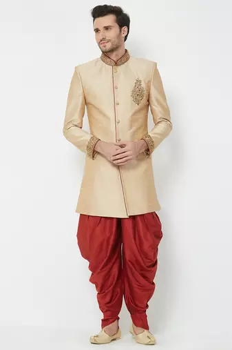 Chiku art silk straight handwork sherwani for men's