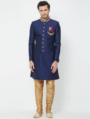 Navy blue Art silk straight handwork sherwani for men's 1