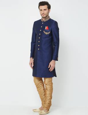 Navy blue Art silk straight handwork sherwani for men's 2