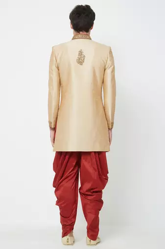 Chiku art silk straight handwork sherwani for men's