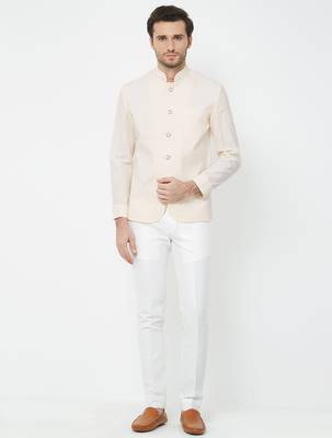 Cream coton straight plain jodhpuri for men's 1