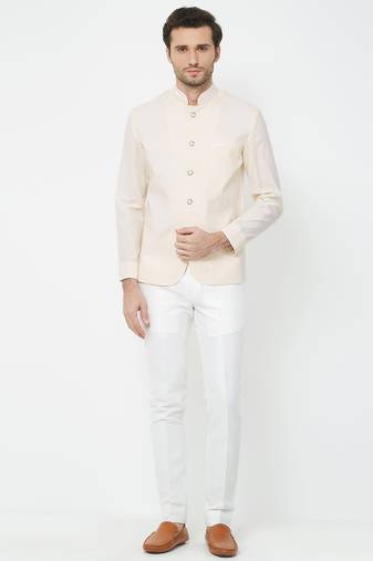 Cream coton straight plain jodhpuri for men's
