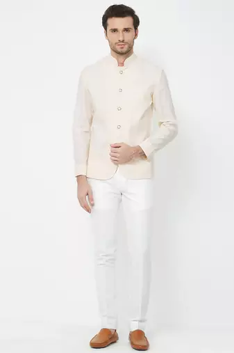 Cream coton straight plain jodhpuri for men's
