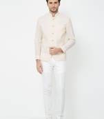 Cream coton straight plain jodhpuri for men's