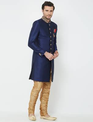 Navy blue Art silk straight handwork sherwani for men's 3