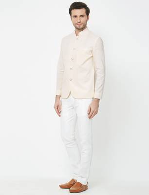 Cream coton straight plain jodhpuri for men's 2