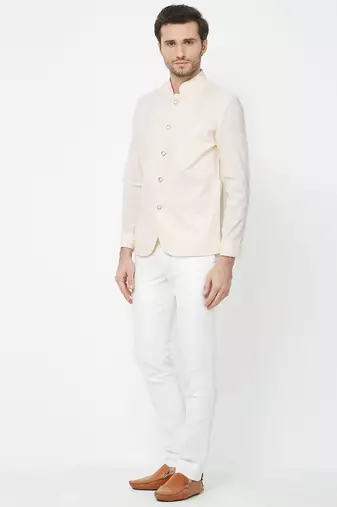 Cream coton straight plain jodhpuri for men's