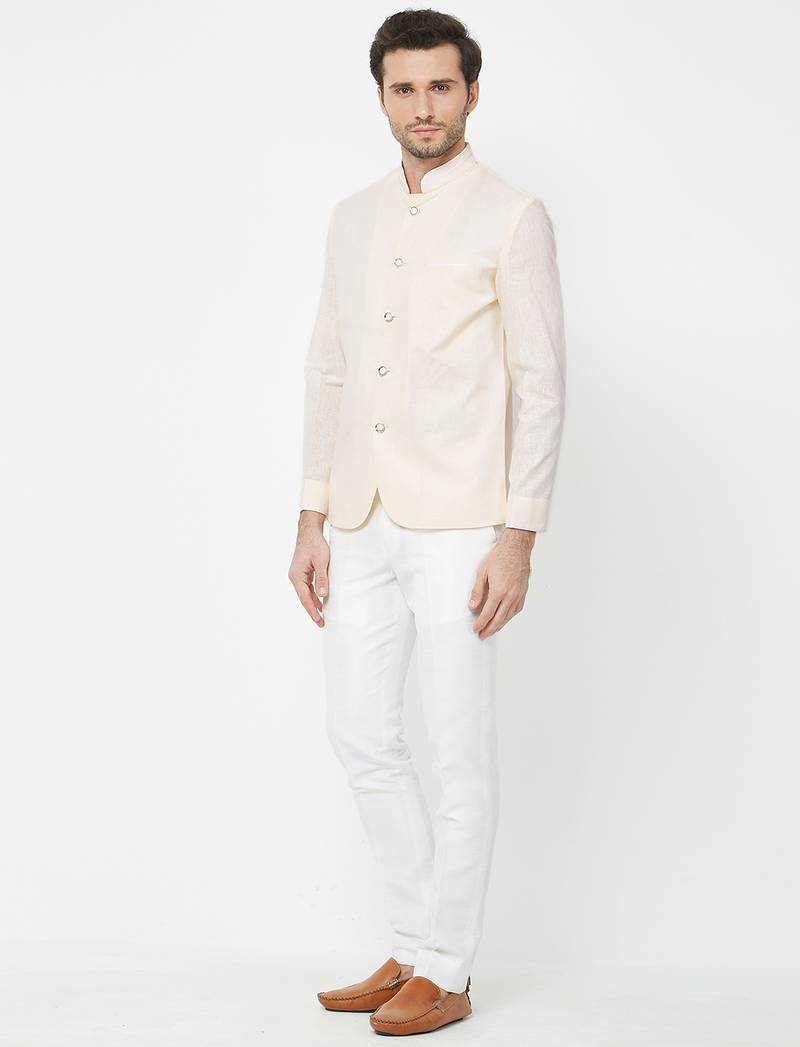 Cream coton straight plain jodhpuri for men's