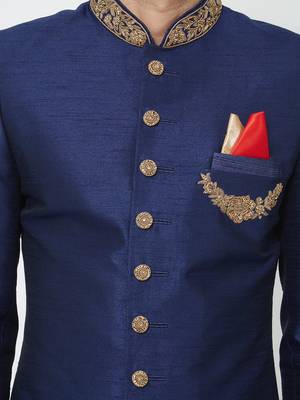 Navy blue Art silk straight handwork sherwani for men's 4