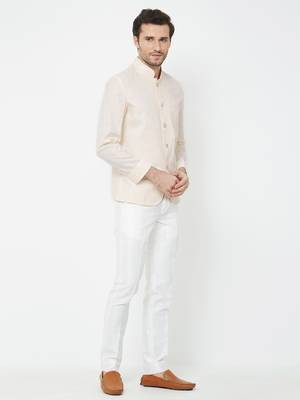 Cream coton straight plain jodhpuri for men's 3
