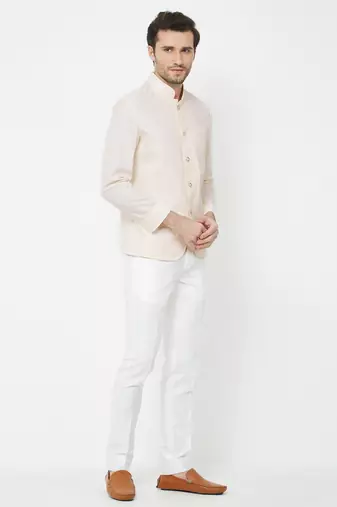 Cream coton straight plain jodhpuri for men's