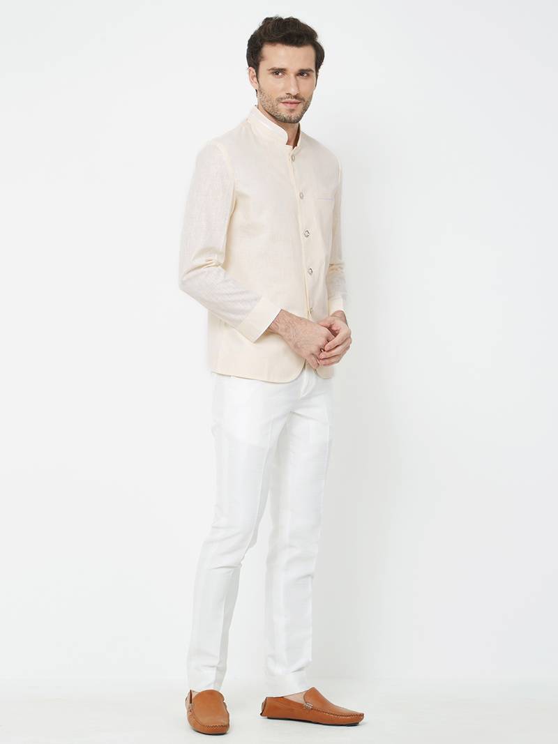 Cream coton straight plain jodhpuri for men's