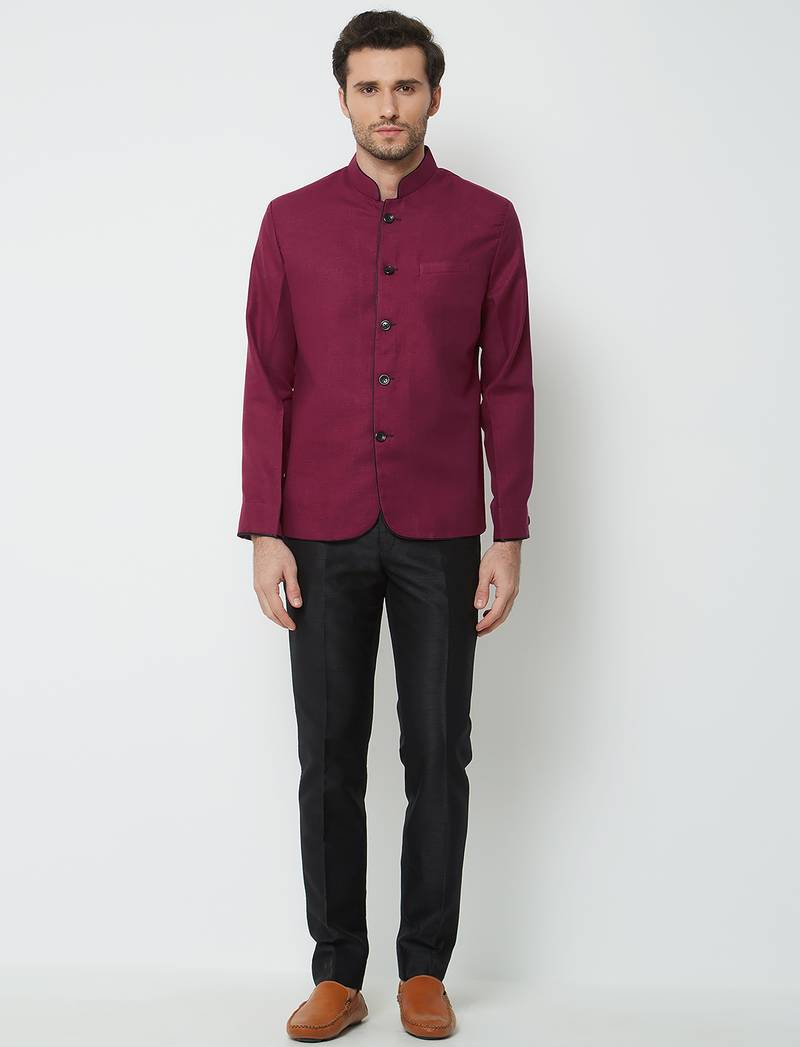 Maroon coton straight plain jodhpuri for men's