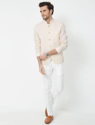 Cream coton straight plain jodhpuri for men's 4
