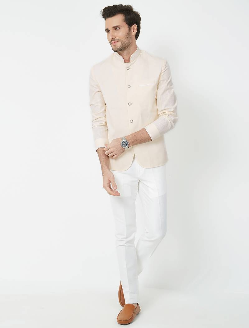 Cream coton straight plain jodhpuri for men's