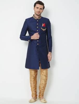 Navy blue Art silk straight handwork sherwani for men's 5