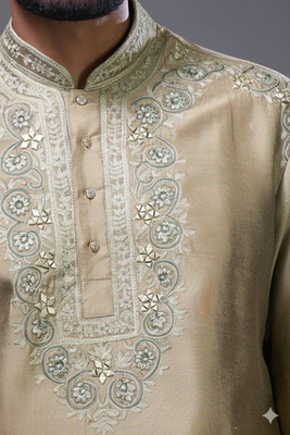 Brown silk straight embroidery, mirror brown silk embroidery floral and mirror work kurta pant set 3