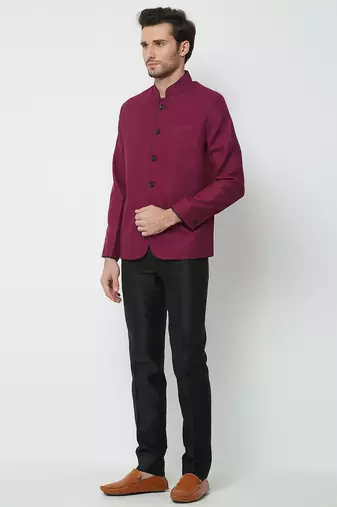 Maroon coton straight plain jodhpuri for men's