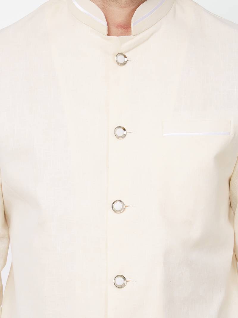 Cream coton straight plain jodhpuri for men's