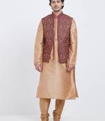 Grey art silk straight embroidery nehru jacket & kurta for men's