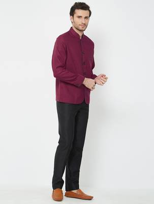 Maroon coton straight plain jodhpuri for men's 3