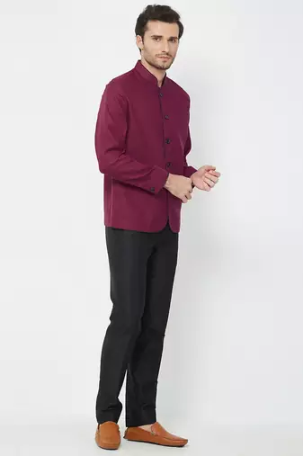 Maroon coton straight plain jodhpuri for men's