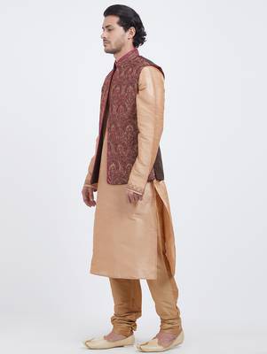 Grey Art silk straight embroidery nehru jacket & kurta for men's 2