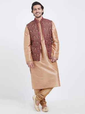 Grey Art silk straight embroidery nehru jacket & kurta for men's 3