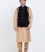 Black velvet straight handwork nehru jacket & kurta for men's