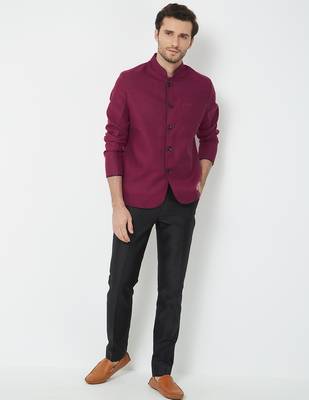 Maroon coton straight plain jodhpuri for men's 5