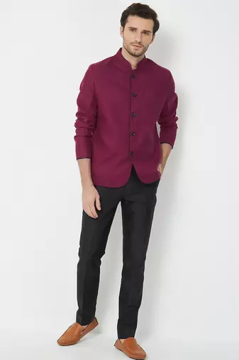 Maroon coton straight plain jodhpuri for men's
