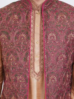 Grey Art silk straight embroidery nehru jacket & kurta for men's 4
