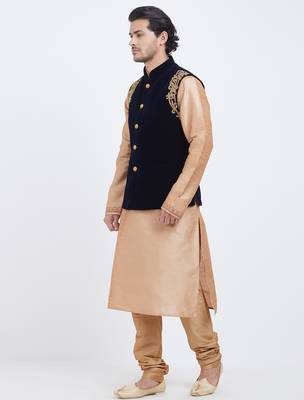 Black velvet straight handwork nehru jacket & kurta for men's 2