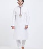 Off white art silk straight embroidery kurta for men's