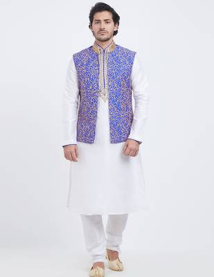 Purple Art silk straight embroidery nehru jacket & kurta for men's 1