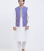 Purple art silk straight embroidery nehru jacket & kurta for men's