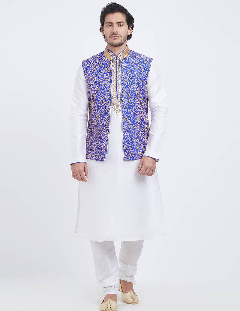 Purple art silk straight embroidery nehru jacket & kurta for men's
