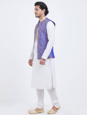 Purple Art silk straight embroidery nehru jacket & kurta for men's 2